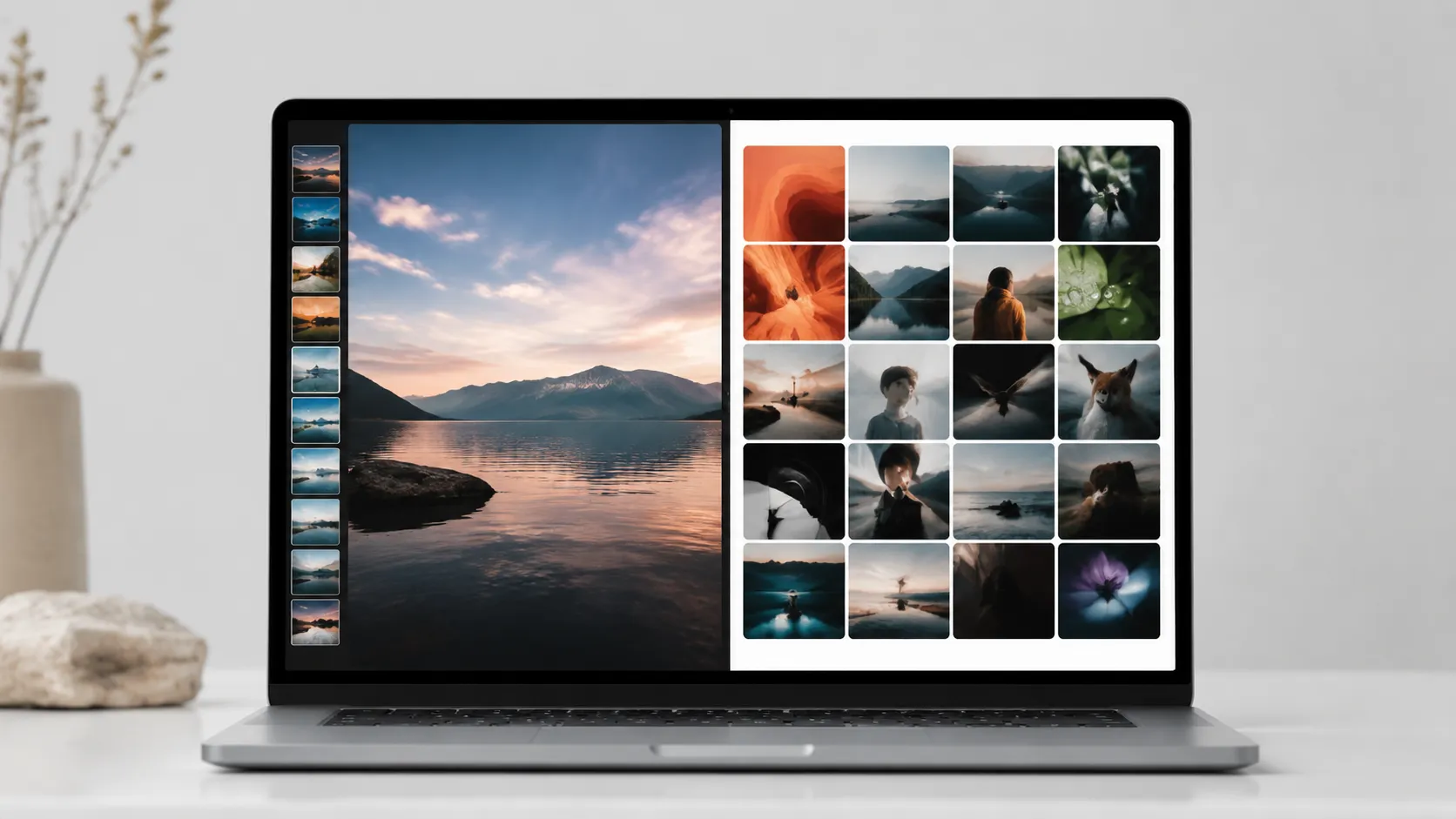 MacBook Air split screen comparing two free image viewer interfaces on macOS