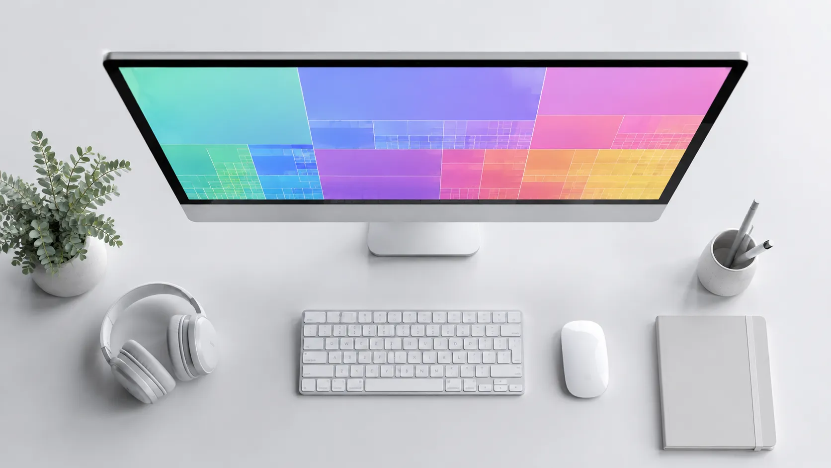 Abstract disk space treemap visualization on an iMac screen illustrating best mac cleaner tools