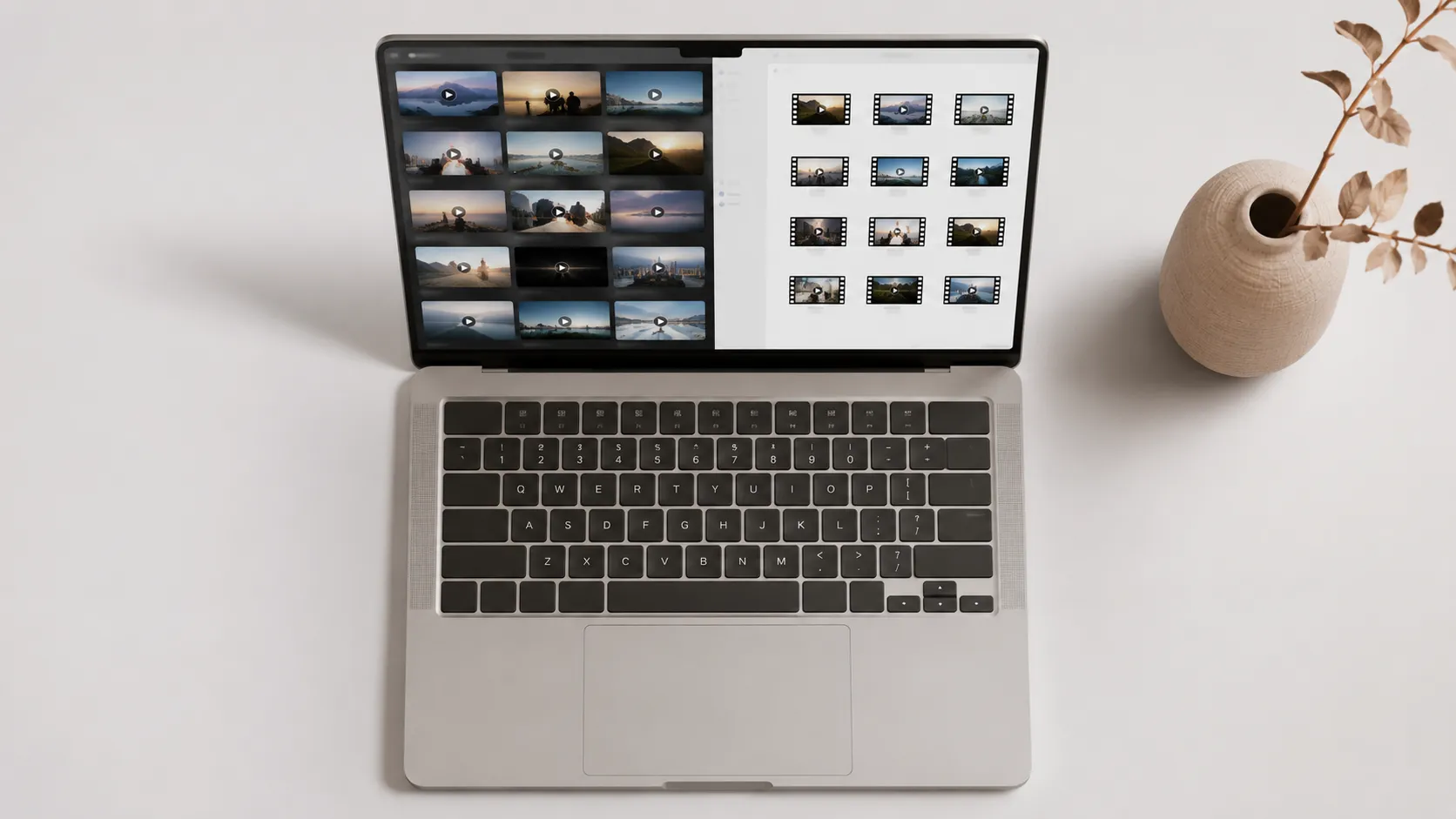 MacBook Air with Finder folder showing downloaded YouTube video files organized on Mac