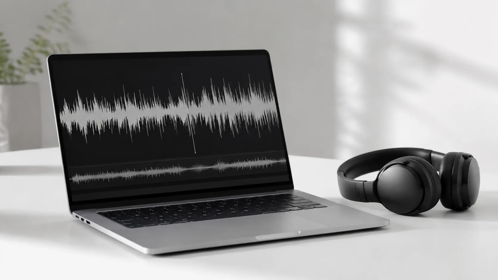 MacBook Pro displaying a music waveform used for free music download sites on Mac