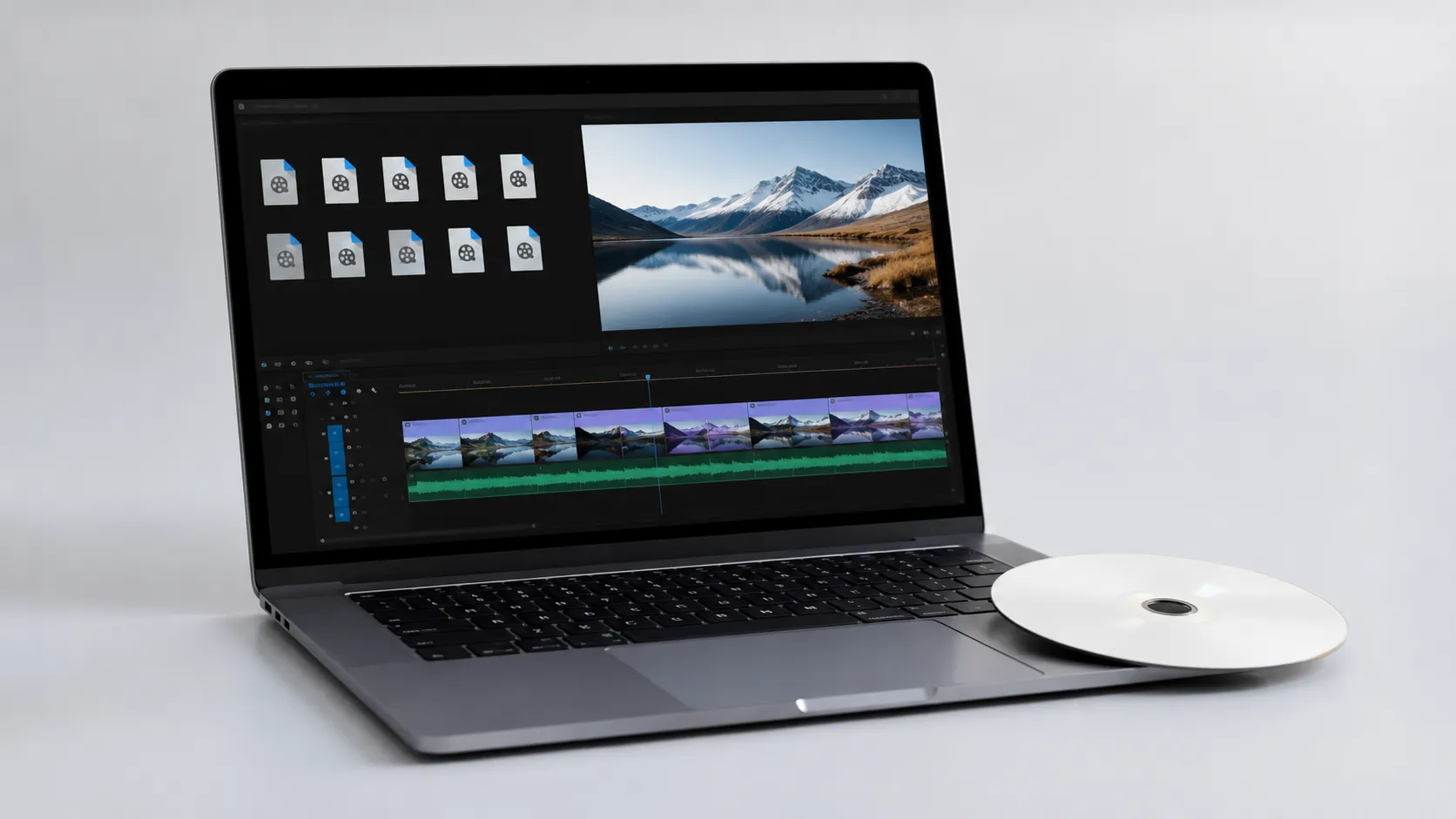MacBook Pro with MKV video files open alongside a blank DVD disc prepared for burning on Mac