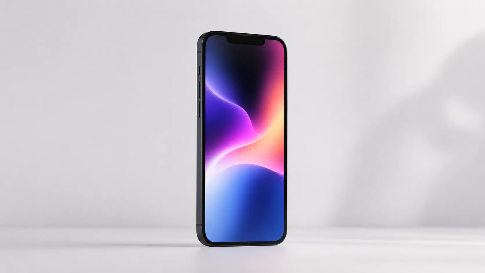 Modern budget iPhone standing upright in studio lighting